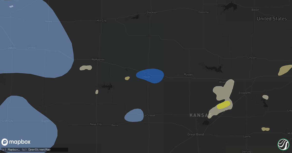 Hail map in Hays, KS on July 9, 2026