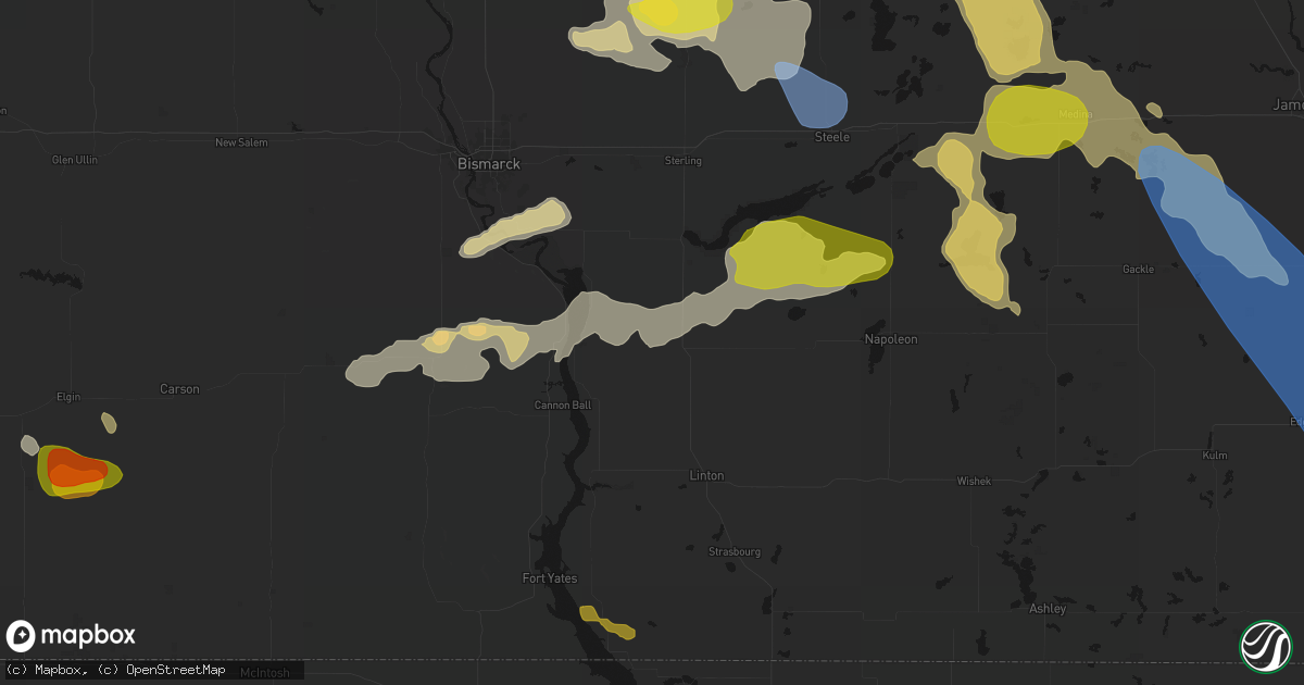 Hail map in Hazelton, ND on July 9, 2026