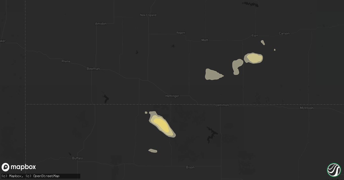 Hail map in Hettinger, ND on July 9, 2026