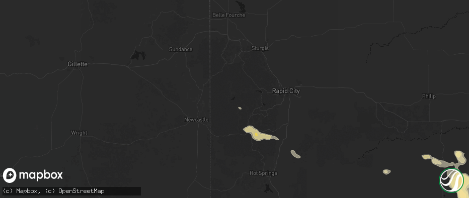 Hail map in Hill City, SD on July 9, 2026