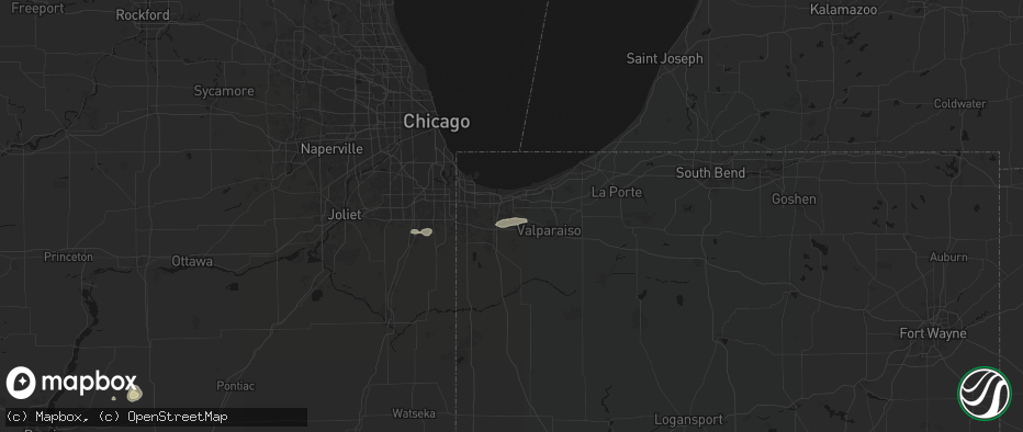 Hail map in Hobart, IN on July 9, 2026