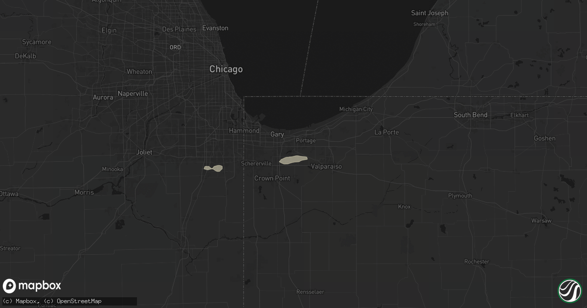 Hail map in Hobart, IN on July 9, 2026