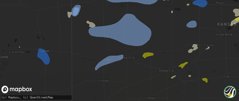 Hail map in Holcomb, KS on July 9, 2026