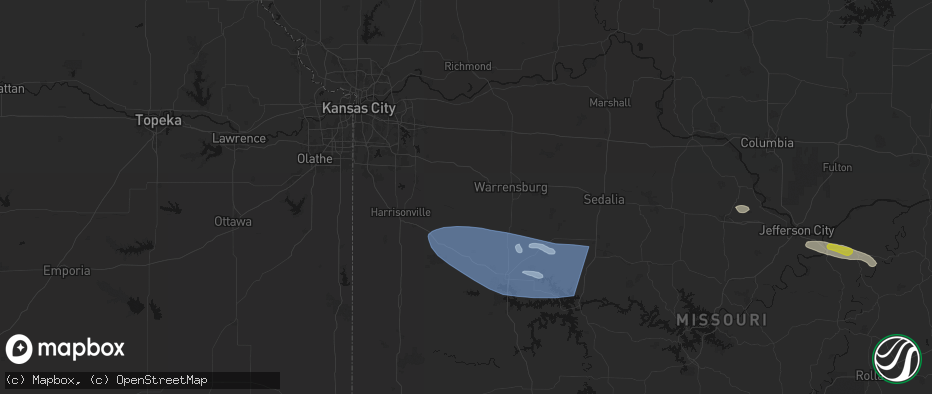 Hail map in Holden, MO on July 9, 2026