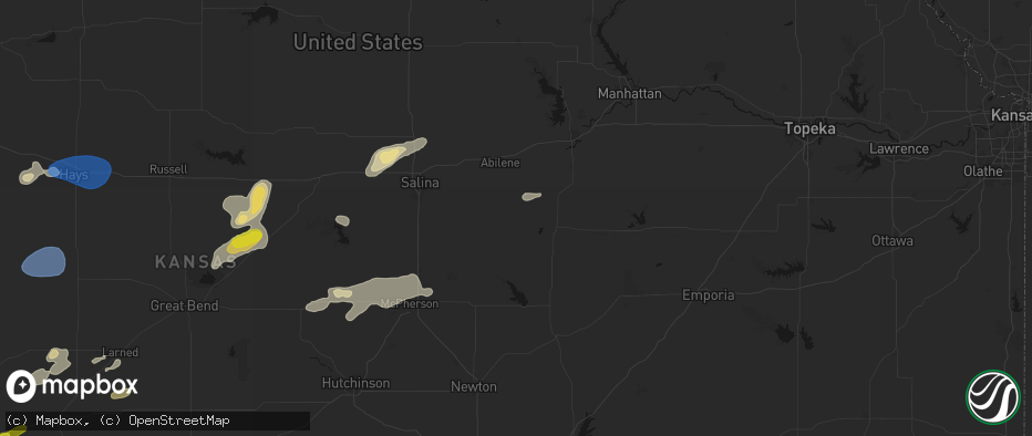 Hail map in Hope, KS on July 9, 2026