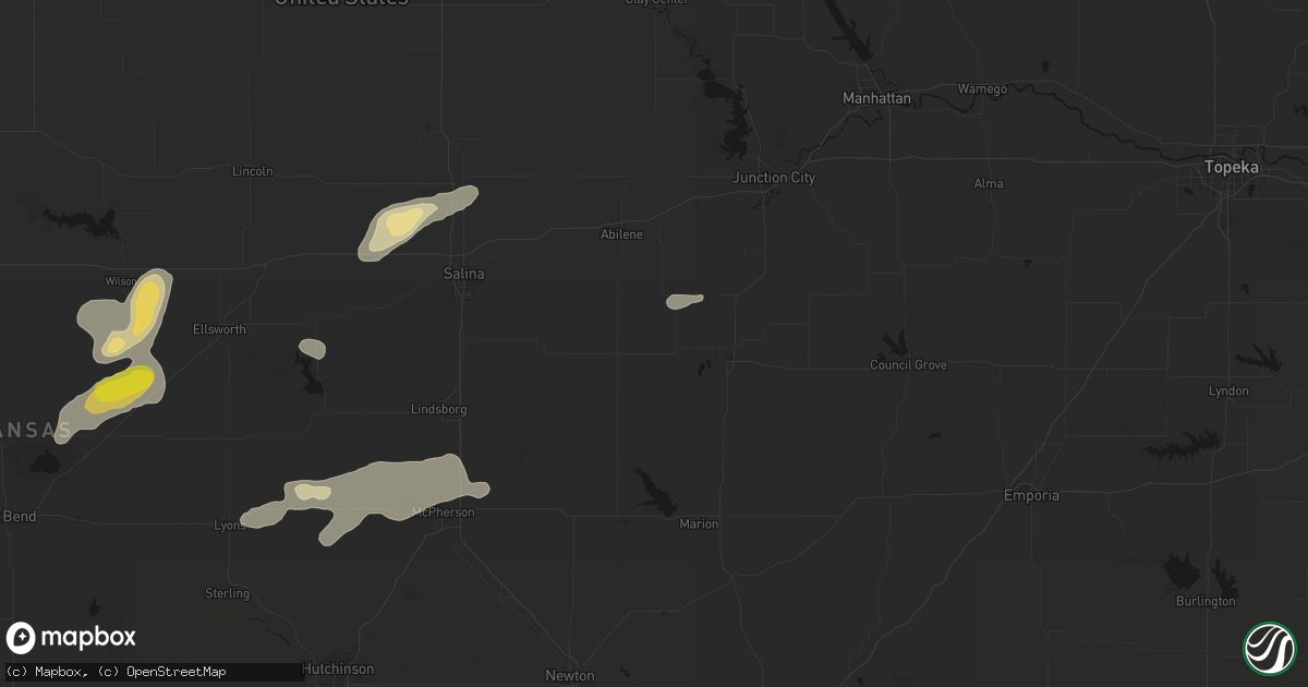 Hail map in Hope, KS on July 9, 2026