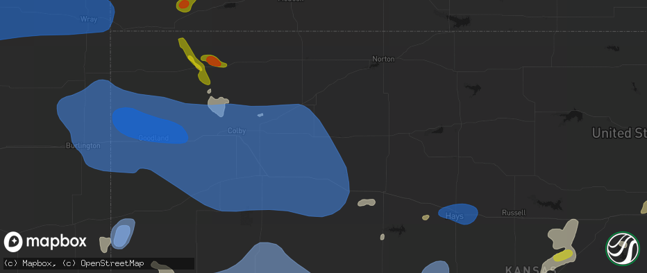 Hail map in Hoxie, KS on July 9, 2026