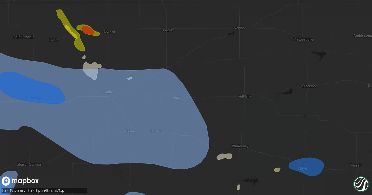 Hail map in Hoxie, KS on July 9, 2026