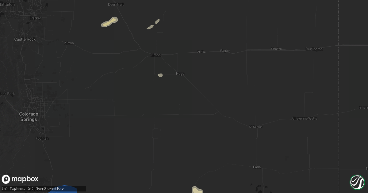 Hail map in Hugo, CO on July 9, 2026