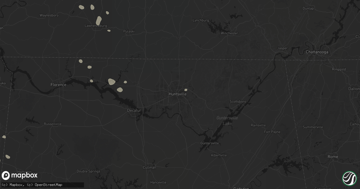 Hail map in Huntsville, AL on July 9, 2026
