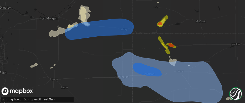 Hail map in Idalia, CO on July 9, 2026