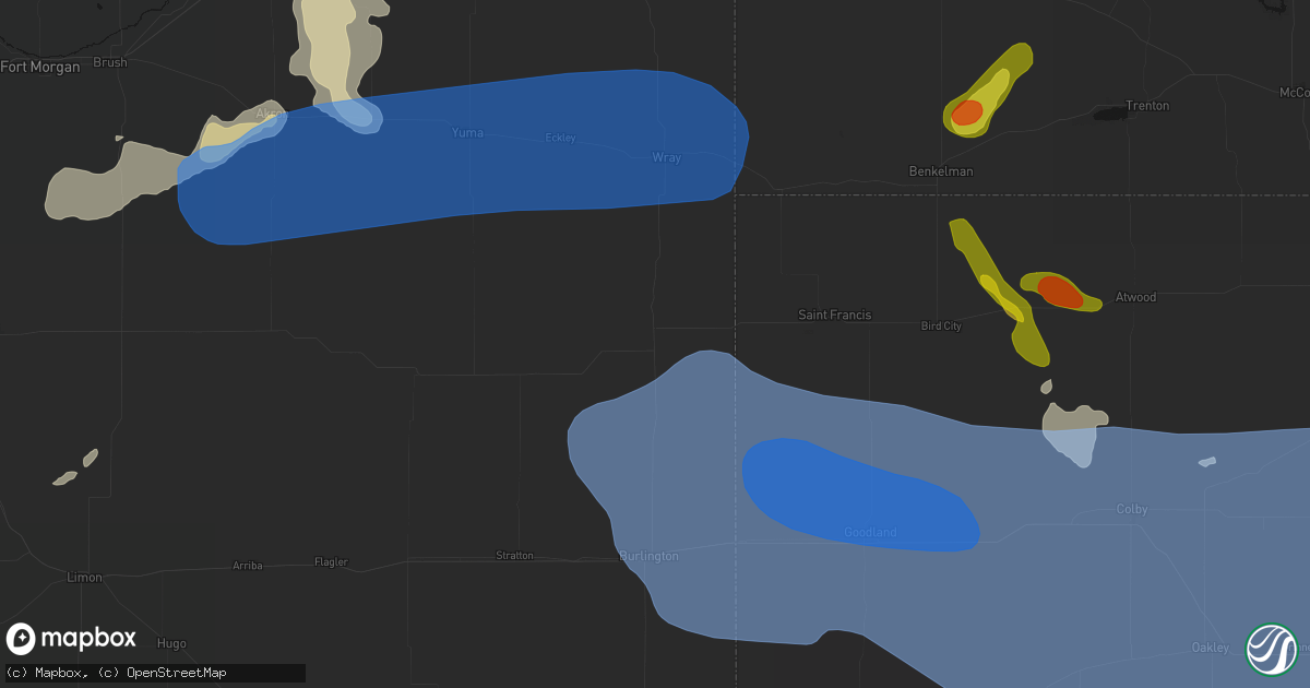 Hail map in Idalia, CO on July 9, 2026