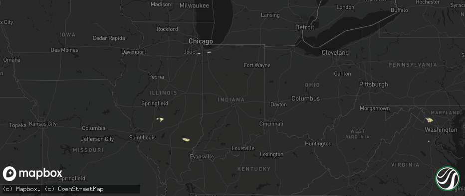 Hail map in Indiana on July 9, 2026