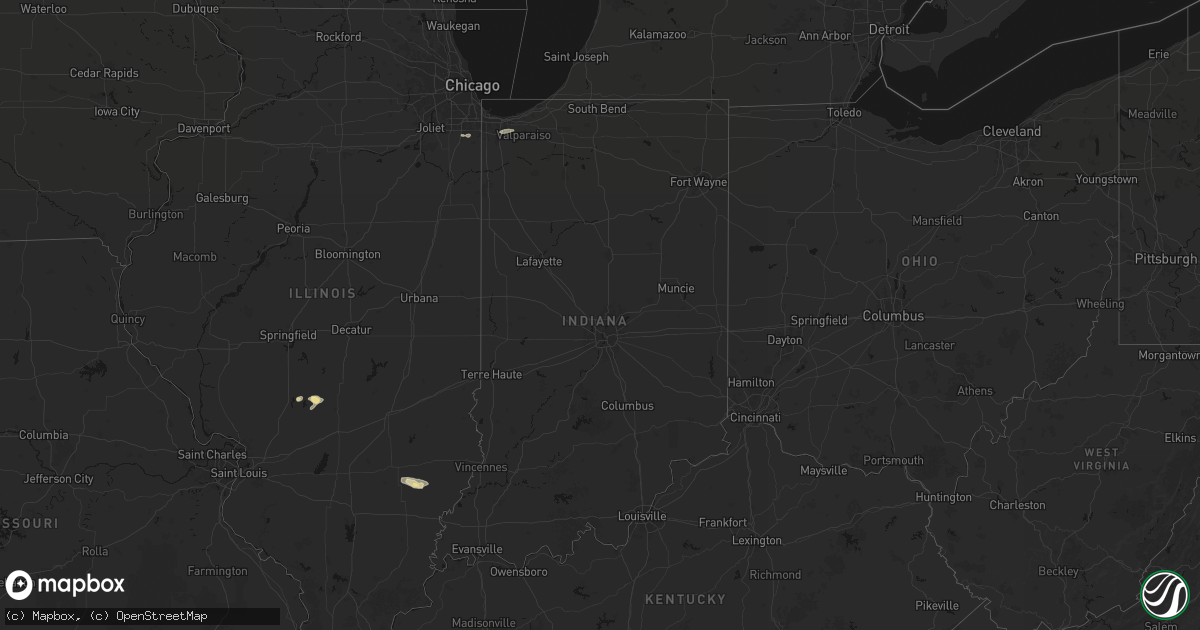 Hail map in Indiana on July 9, 2026