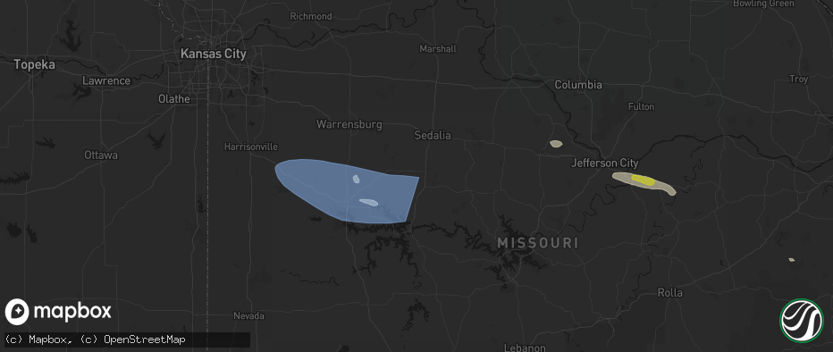 Hail map in Ionia, MO on July 9, 2026