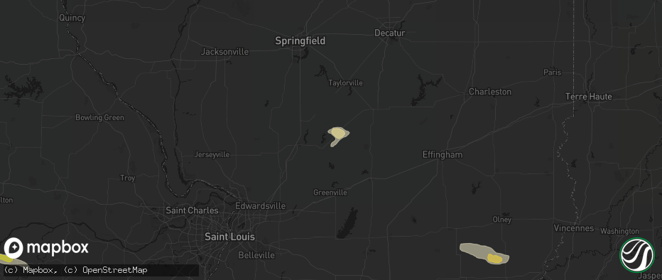 Hail map in Irving, IL on July 9, 2026