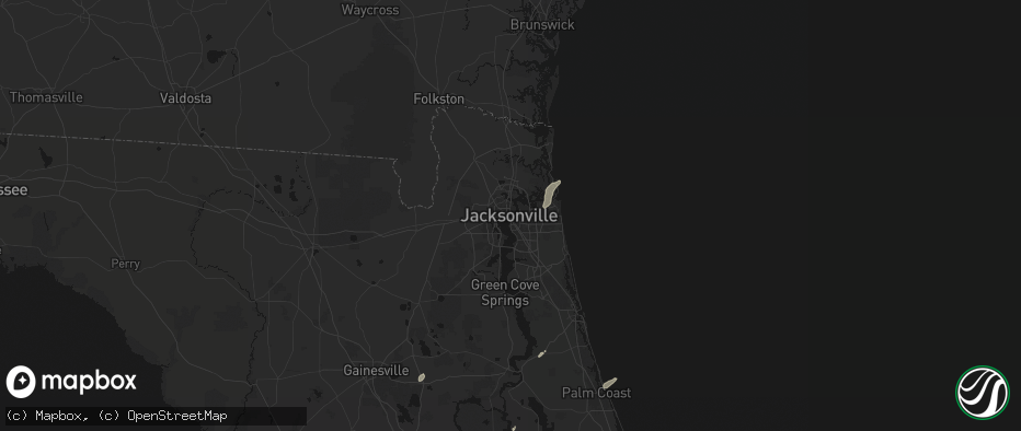 Hail map in Jacksonville, FL on July 9, 2026