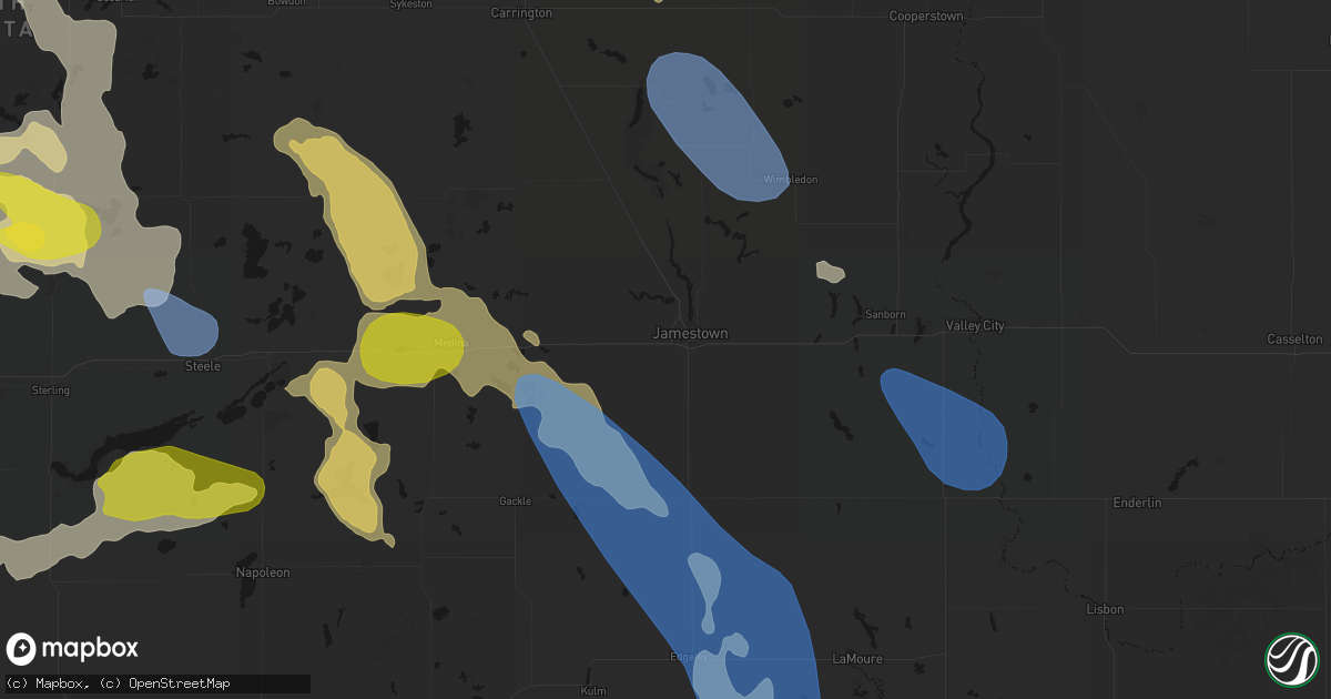 Hail map in Jamestown, ND on July 9, 2026