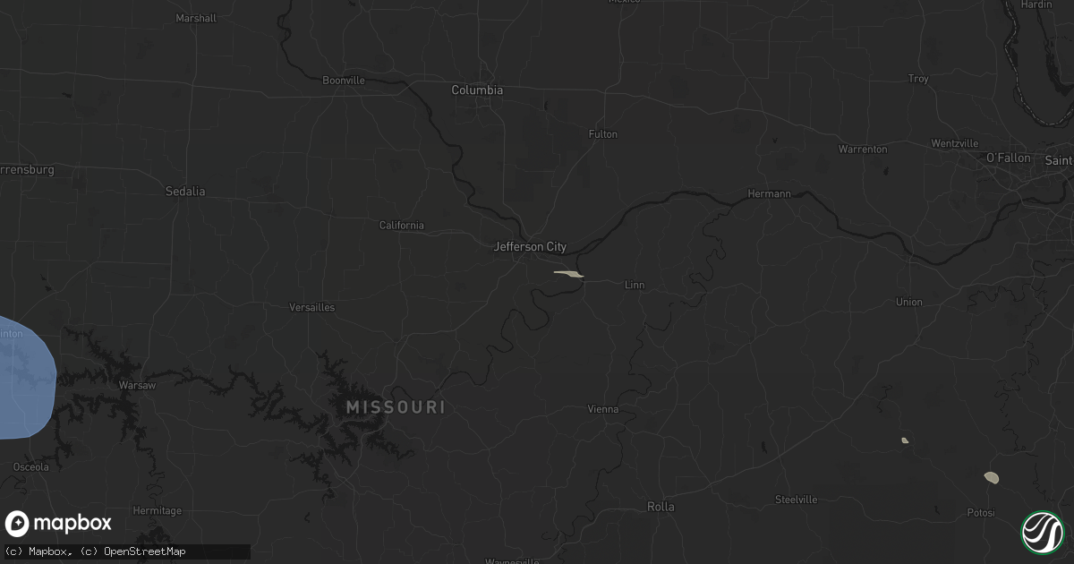 Hail map in Jefferson City, MO on July 9, 2026