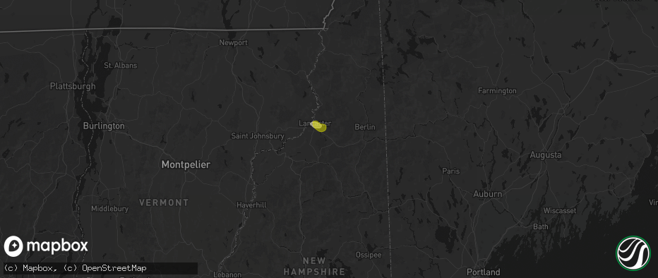 Hail map in Jefferson, NH on July 9, 2026