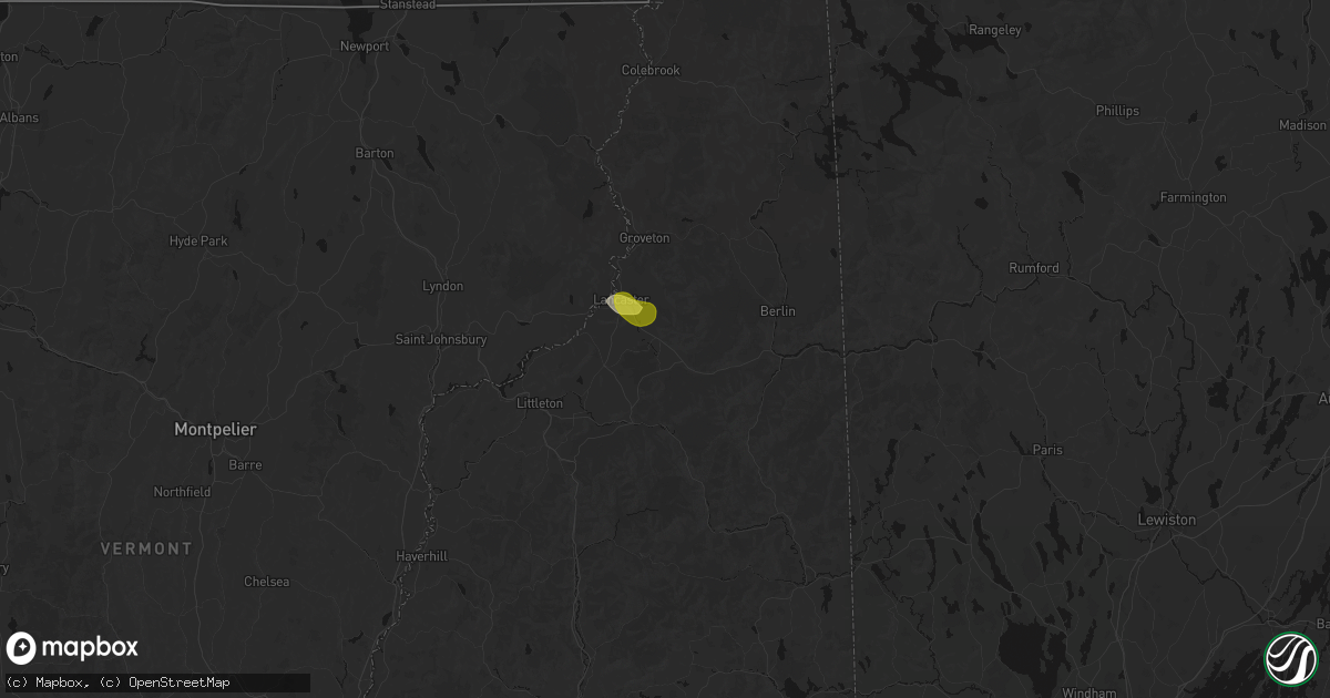 Hail map in Jefferson, NH on July 9, 2026