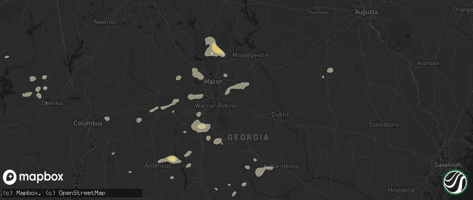 Hail map in Jeffersonville, GA on July 9, 2026