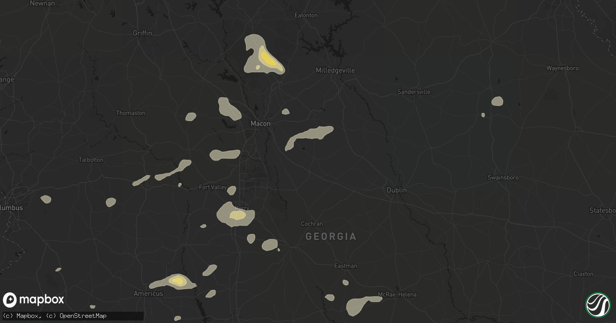 Hail map in Jeffersonville, GA on July 9, 2026