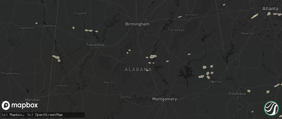 Hail map in Jemison, AL on July 9, 2026