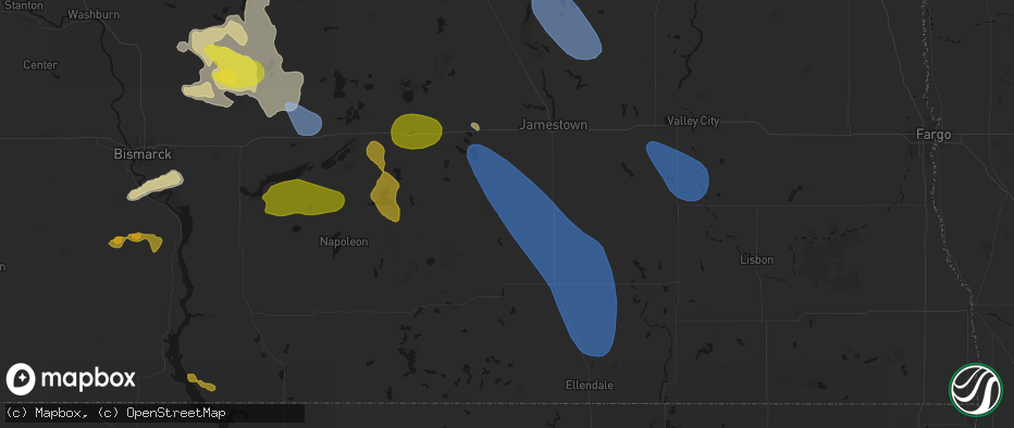 Hail map in Jud, ND on July 9, 2026
