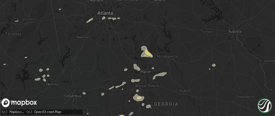 Hail map in Juliette, GA on July 9, 2026