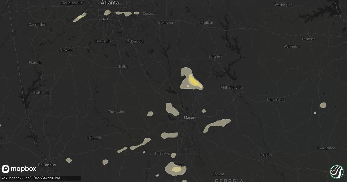 Hail map in Juliette, GA on July 9, 2026