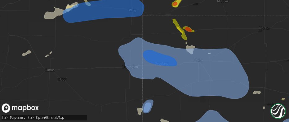 Hail map in Kanorado, KS on July 9, 2026