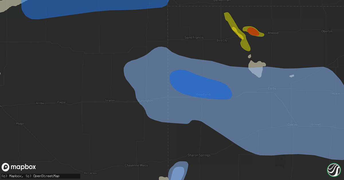 Hail map in Kanorado, KS on July 9, 2026