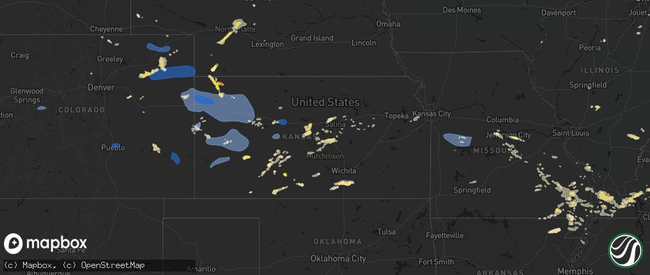 Hail map in Kansas on July 9, 2026