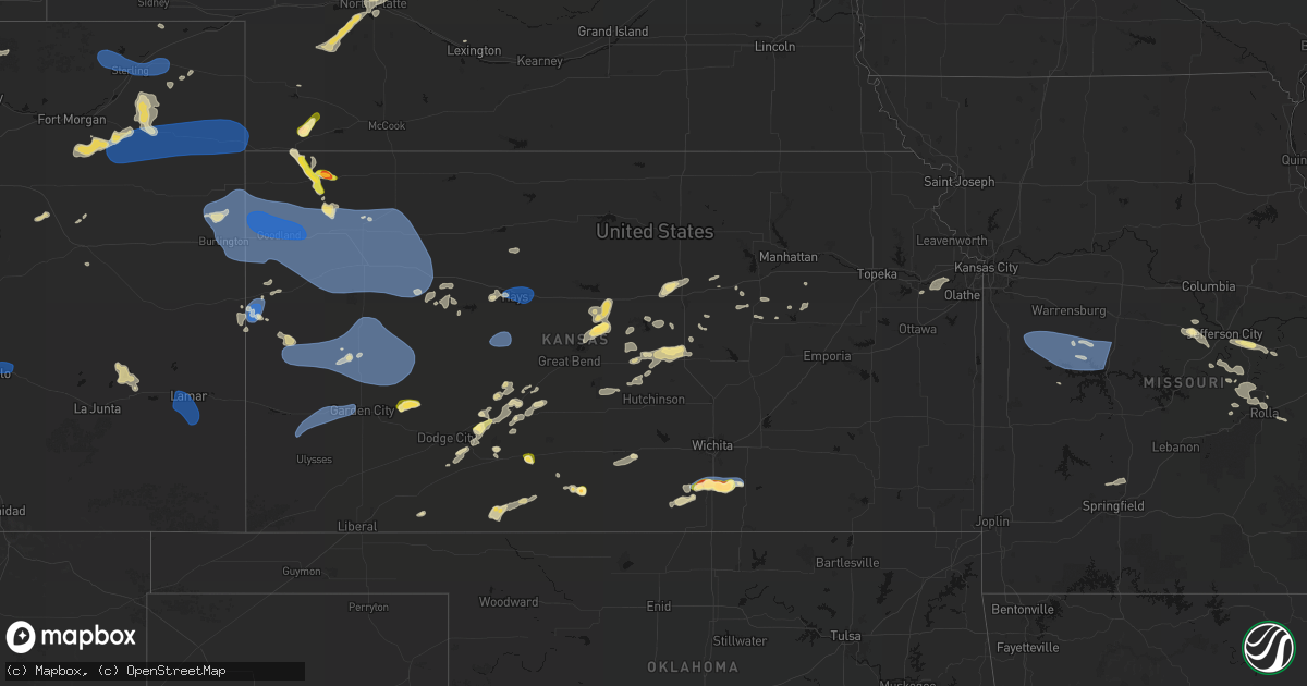 Hail map in Kansas on July 9, 2026