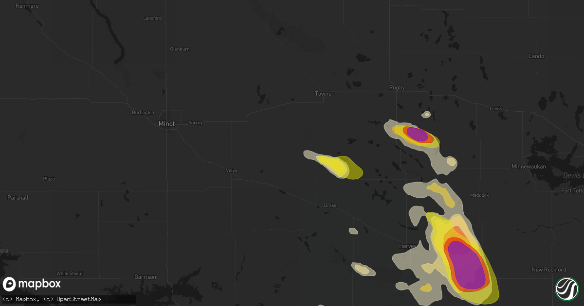 Hail map in Karlsruhe, ND on July 9, 2026