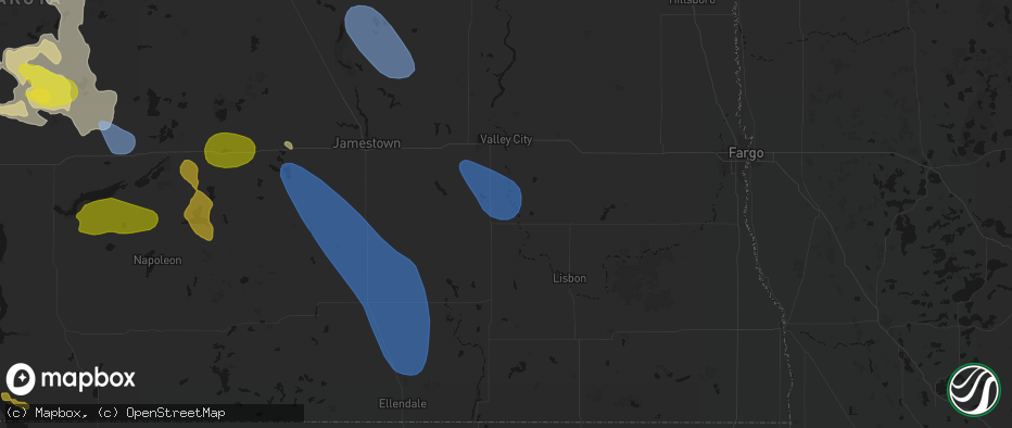Hail map in Kathryn, ND on July 9, 2026