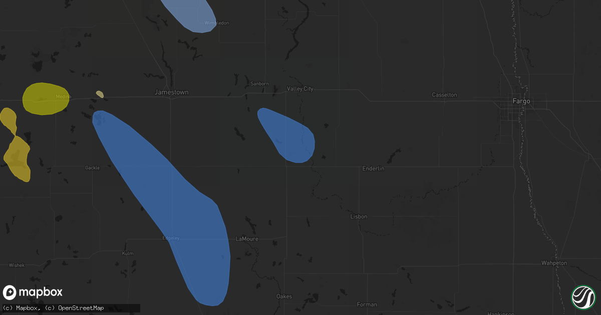 Hail map in Kathryn, ND on July 9, 2026