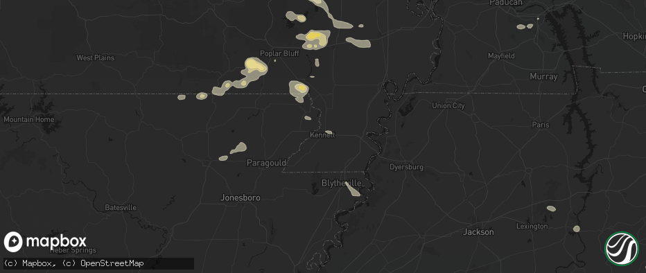 Hail map in Kennett, MO on July 9, 2026