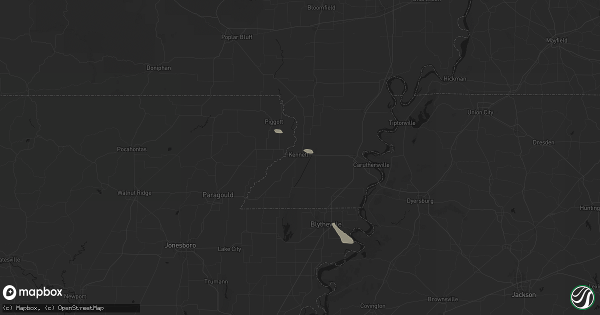 Hail map in Kennett, MO on July 9, 2026