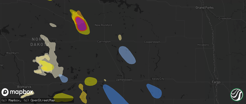Hail map in Kensal, ND on July 9, 2026