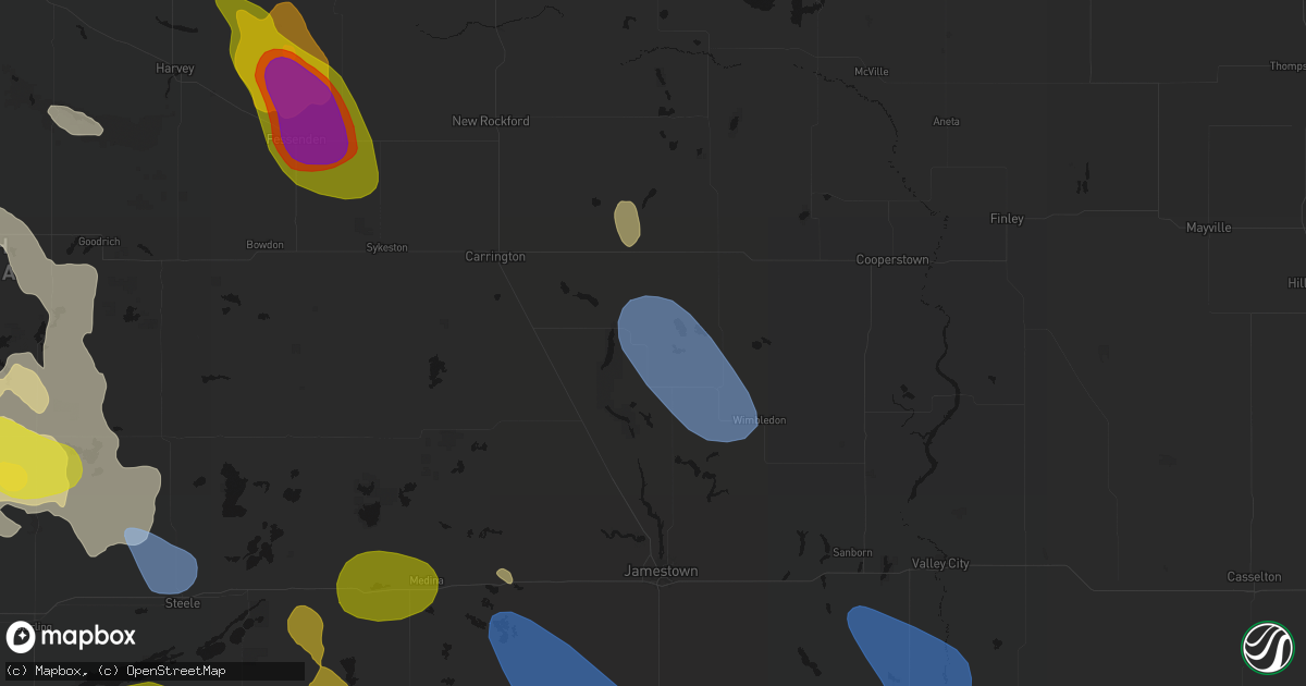 Hail map in Kensal, ND on July 9, 2026