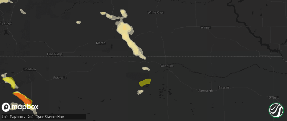 Hail map in Kilgore, NE on July 9, 2026