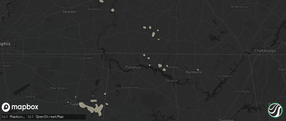 Hail map in Killen, AL on July 9, 2026