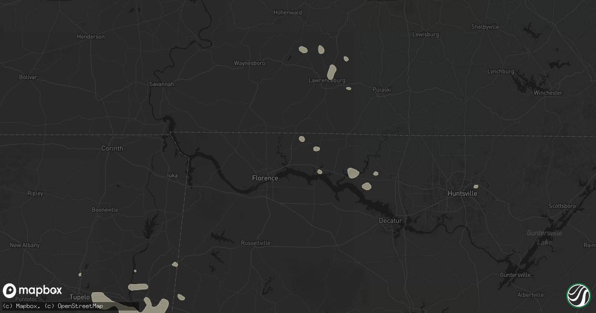 Hail map in Killen, AL on July 9, 2026