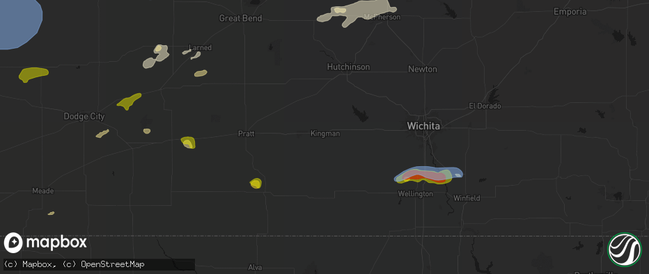 Hail map in Kingman, KS on July 9, 2026