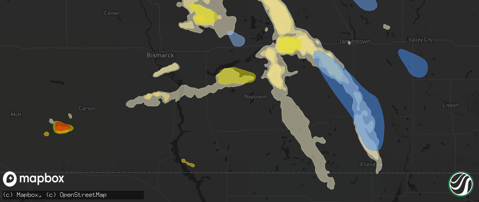 Hail map in Kintyre, ND on July 9, 2026