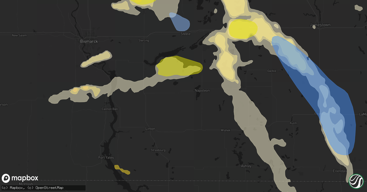 Hail map in Kintyre, ND on July 9, 2026