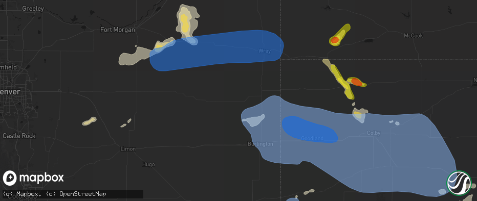 Hail map in Kirk, CO on July 9, 2026