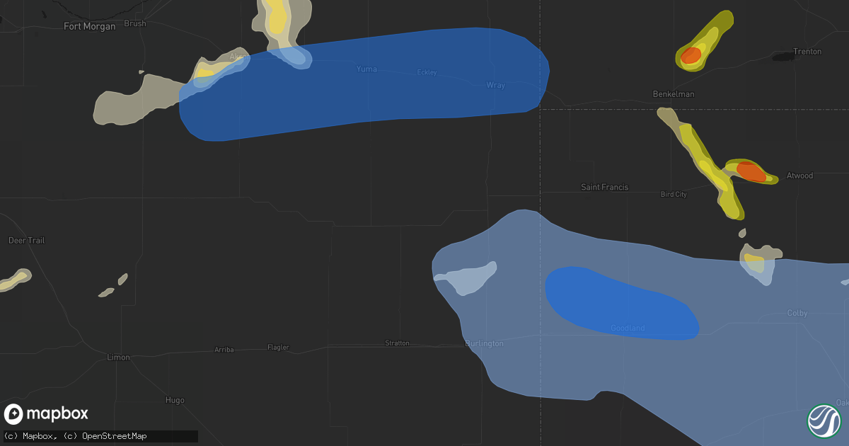 Hail map in Kirk, CO on July 9, 2026